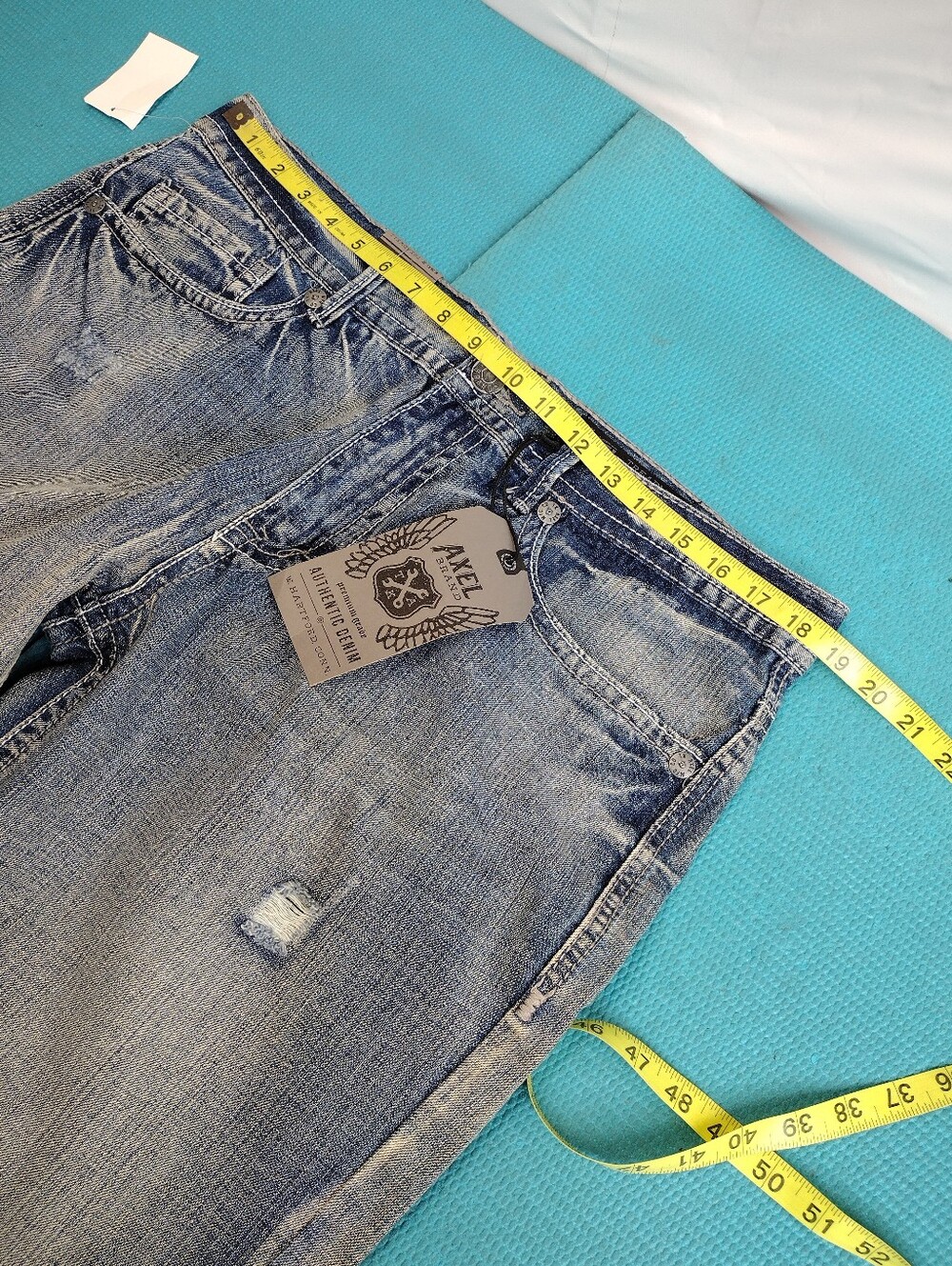 NWT AXEL Brand Men's Relaxed Straight Jeans Cotton Blue Distressed - Size 36x32 - Picture 7 of 11